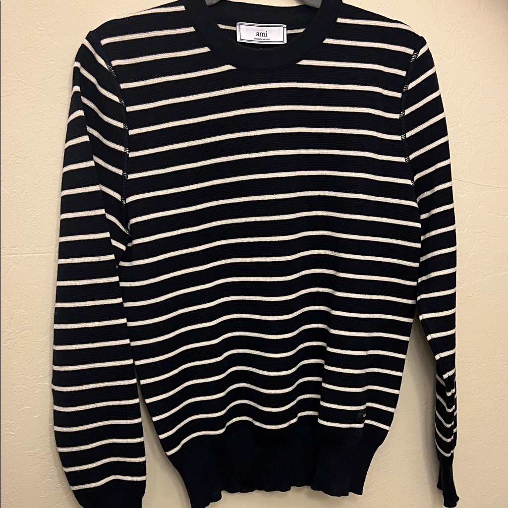 Ami Men's Striped Crewneck Sweater - 100% Wool, Made In France